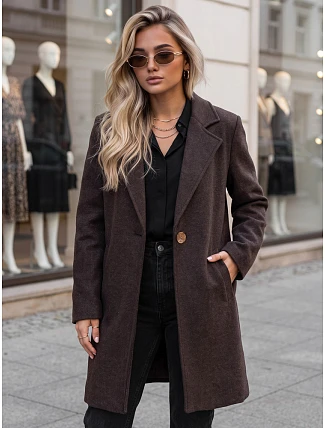 Dámský klasický jednořadý kabát v čokoládové barvě FashionStreet NY0814 Dámský klasický jednořadý kabát v čokoládové barvě FashionStreet NY0814