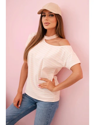 Dámská bavlněná blůza na jedno rameno s chokerem prachově růžová