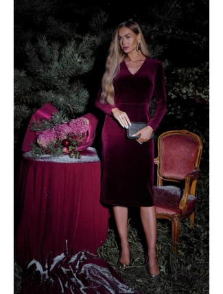 M889 Sametové šaty na tělo - bordó