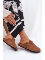 Dámské semišové pantofle s přezkou Big Star – hnědé