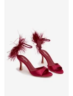 Sandály na podpatku s peřím Caelina – bordó Sandály na podpatku s peřím Caelina – bordó