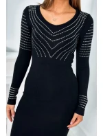 Pletené šaty 9645 se stříbrným vzorem černé - Kesi Pletené šaty 9645 se stříbrným vzorem černé - Kesi