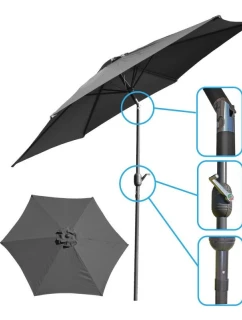 ZAHRADNÍ SLUNEČNÍK 300 CM SKLÁDACÍ ŠEDÝ