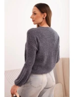 Svetr dámský z baby alpaky s bufkovými rukávy grafitový