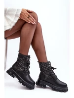 Kůže Botky Workery Na Ploché Podpatku GOE MM2N4021 Černé Kůže Botky Workery Na Ploché Podpatku GOE MM2N4021 Černé