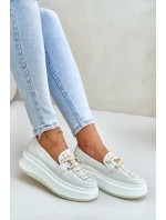 Kožené dámské mokasíny na platformě se zlatou ozdobou 89105 Vinceza světlobéžové