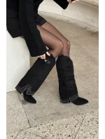 Kozačky S Otočeným Svrškem Na Podpatku Černé Iveliri