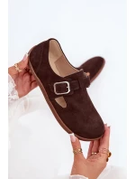 Semišové polobotky barefoot dámské s přezkou Zazoo N1261 čokoládové