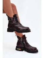 Lakované Dámské Botky Artiker – Bordové, zateplené, přírodní kůže