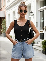 Viskózový žebrovaný dámský top s knoflíky černý FashionStreet RY2923 Viskózový žebrovaný dámský top s knoflíky černý FashionStreet RY2923