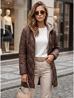 Dámská prošívaná přechodová bunda s kapucí, hnědá, FashionStreet TY5769 Dámská prošívaná přechodová bunda s kapucí, hnědá, FashionStreet TY5769