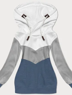 Bílo-šedo-světle modrá hrubší dámská trojbarevná mikina (2303)