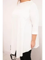 Dámská bavlněná blůza Plus Size asymetrická s ohrnovacími rukávy bílá