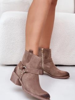 Semišové Zateplené Kotníkové Boty Na Podpatku Béžové Zazoo 60477