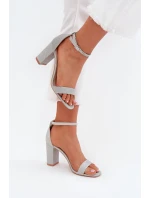 Lesklé Dámské Sandály Na Podpatku Stříbrné Kavina