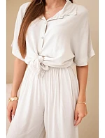 Dámský viskózový košilový komplet se širokými kalhotami béžový Dámský viskózový košilový komplet se širokými kalhotami béžový