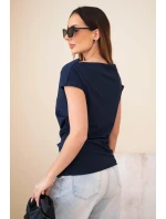 Dámská žebrovaná halenka z viskózy s vodopádovým výstřihem a nařasením tmavě modrá