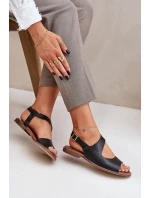 Kožené Sandály Na Přezku S Ražbou Lewski 3041 Černé Kožené Sandály Na Přezku S Ražbou Lewski 3041 Černé