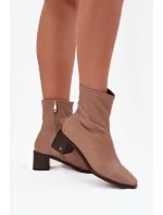 Dámské kotníkové boty na podpatku Vinceza 23-10791 Béžové