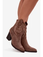 Dámské kožené boty na podpatku Eko semiš tmavě béžové Carissa