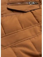 Asymetryczna kurtka zimowa damska karmelowa (m-21301)