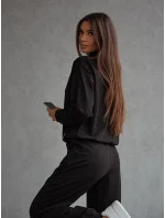 Černý dámský teplákový komplet - mikina se stojáčkem a kalhoty (82162)