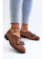 Dámské polobotky z ekokože s nízkým podpatkem a ozdobou hnědé Hadiena Dámské polobotky z ekokože s nízkým podpatkem a ozdobou hnědé Hadiena