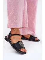 Dámské Sandály Na Plochém Podpatku S Ozdobou S.Barski KV51-098 Černé