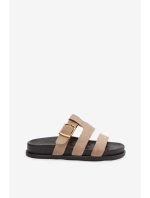 Dámské pantofle s pásky a zlatým přezkou béžové Ulirissa