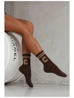 Dámské ponožky s proužky a písmenem C – čokoládové