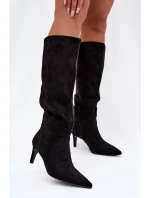 Dámské kozačky na jehlovém podpatku zateplené – černé Arelisse