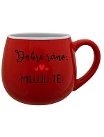 DOBRÉ RÁNO. MILUJU TĚ! - červený keramický hrníček 300 ml