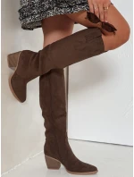 Dámské semišové kozačky na podpatku hnědé FashionStreet ZY1062