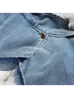 Světle modro/bílá dámská džínová bunda s kožešinovým límcem (br9585-50026) Světle modro/bílá dámská džínová bunda s kožešinovým límcem (br9585-50026)