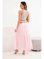 Dámská maxi bavlněná sukně s ažurovou výšivkou a elastickým pasem cukrově růžová Dámská maxi bavlněná sukně s ažurovou výšivkou a elastickým pasem cukrově růžová