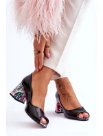 Kožené lodičky s ozdobným podpatkem Leski Boty 2608/K Černá