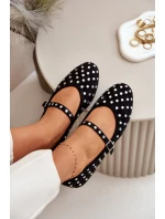 Zdobené baleríny s páskem eko zamšové černé Tirilissa