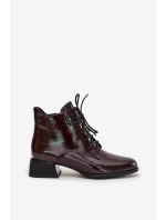 Kožené lakované dámské kotníkové boty na klínu Artiker 57C1119 bordó