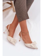 Dámské sandály na podpatku s mašlí světle béžové Hestia