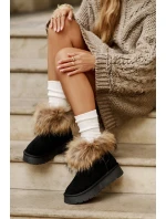 Kožené Sněhové Boty Na Platformě S Kožíškem Černé Avirisa