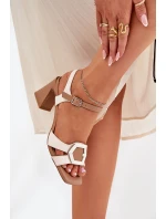 Kožené Elegantní Sandály Dámské Na Podpatku Béžové D&A MR38-570 Kožené Elegantní Sandály Dámské Na Podpatku Béžové D&A MR38-570