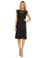 Dámské šaty s krajkovým rukávem středně dlouhé černé - Černá - Elli White Dámské šaty s krajkovým rukávem středně dlouhé černé - Černá - Elli White
