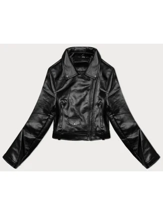 Černá kožená bunda s klopami J Style (11Z8128)