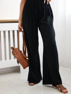 Mušelínové kalhoty se širokou nohavicí černý