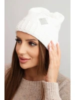 Dámská zimní čepice vlněná s krystaly a vzorem K455 ecru Dámská zimní čepice vlněná s krystaly a vzorem K455 ecru
