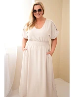 Dámské šaty Plus Size s řaseným pasem béžová Dámské šaty Plus Size s řaseným pasem béžová