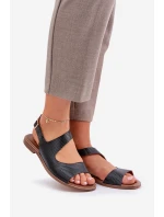 Kožené Sandály Na Přezku S Ražbou Lewski 3041 Černé Kožené Sandály Na Přezku S Ražbou Lewski 3041 Černé