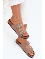 Dámské sandály se zlatými sponami a prošíváním khaki Lunera