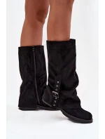 Ženské kozačky s našpulenou vrchní částí a přezkou Černé Ophelis