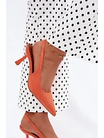 Dámské sandály na podpatku z imitace semiše oranžové Saria Dámské sandály na podpatku z imitace semiše oranžové Saria